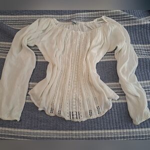 Hollister Ivory Off-Shoulder Lace-Trim Peasant Blouse